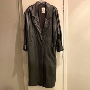 Black Leather Full Length Trench Coat Duster